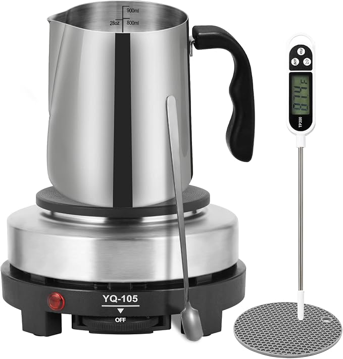 SAEUYVB Candle Making Kit/Supplies with Electric Hot Plate(Black) | Wax Melter for Candle Making,Candle Making Supplies for Beginners with Pouring Pot,Hot Plate,Instruction Manual and More