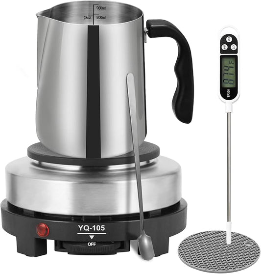 SAEUYVB Candle Making Kit/Supplies with Electric Hot Plate(Black) | Wax Melter for Candle Making,Candle Making Supplies for Beginners with Pouring Pot,Hot Plate,Instruction Manual and More