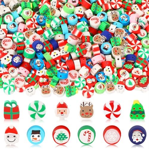 300Pcs Christmas Clay Beads, Christmas Beads for Jewelry Making