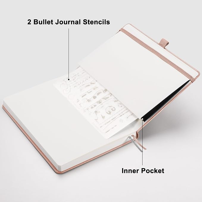 RETTACY Blank Journal Notebook, 192 Pages, A5 Medium Size (5.7'' x 8.3'') | Leather Hardcover, 100 GSM Thick Paper, for Sketching, Drawing, Painting (Rose gold)