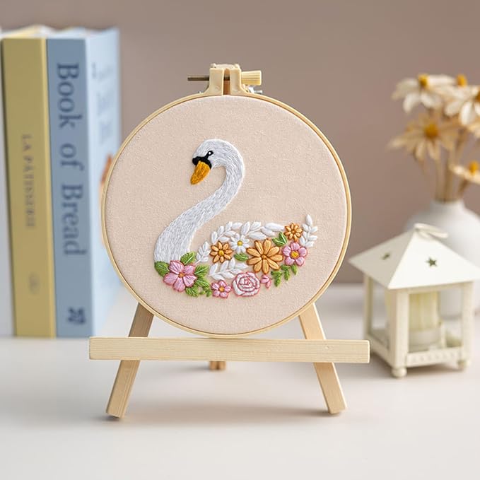 Louise Maelys Swan Floral Embroidery Kit for Beginners DIY Gift Set | Cross Stitch Kit for Adults Creates Relaxing Crafts and DIY Needlepoint Kit for Handmade Decor, Gifts and Creative Hobbies