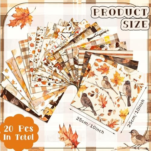 HunnmingRe 20 Pcs 10''x10'' Fall Patterned Quilting Fabric Squares