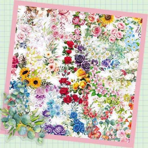 50pcs Flower Border Stickers for Scrapbooking Journaling Vintage Flowers Scrapbook Stickers Aesthetic Floral Sticker Pack Scrapbook Kit Junk Journal Supplies Self-Adhesive Decoupage Paper