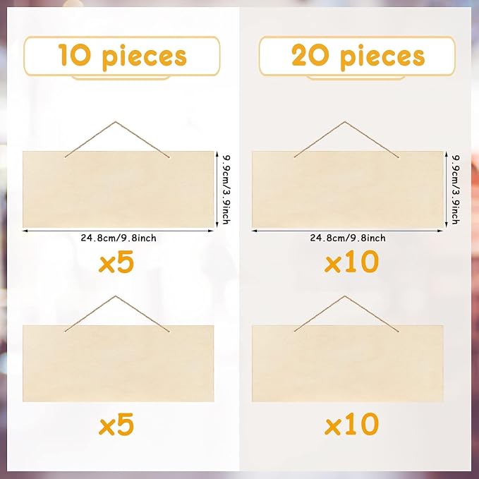 Patelai 20 Pcs Blank Wood Signs Unfinished Plaques with Ropes,2 Styles