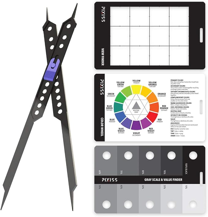 Pixiss Artist 10" Proportional Divider - Drawing Tool for Artists - Gray Scale Value Finder, Color Wheel and Artists View Catcher Finder - Drawing Supplies & Drafting Tools