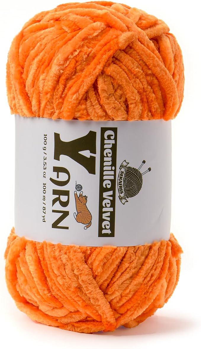 Chenille Crochet Orange Yarn 1 Pack
