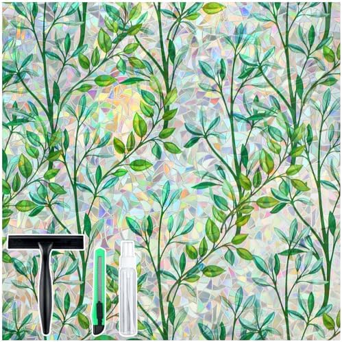 rabbitgoo Window Privacy Film Rainbow, Green Foliage, 23.6" x 157.4"