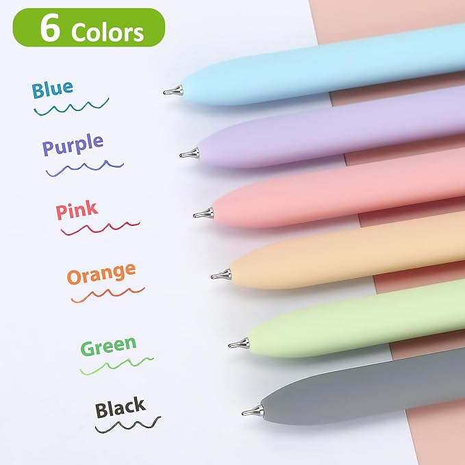 FIOVER Colored Gel Pens 6 Pack 0.7mm Medium Point Pens for Journaling