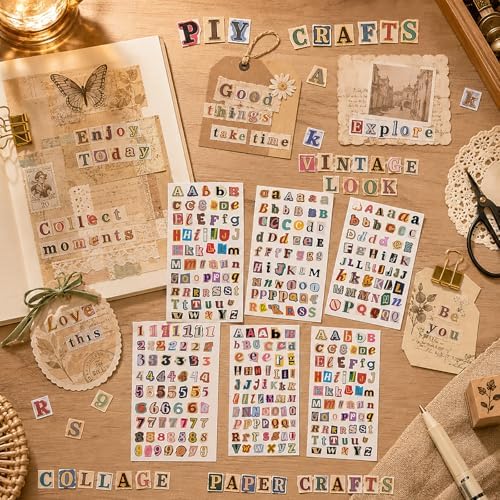 1980 PCS Scrapbook Letter Stickers, 30 Sheets Ransom Vintage Alphabet Stickers with Numbers, Small Letter Stickers for Junk Journaling Supplies, Scrapbooking, Planner, Journal, Scrap Book Supplies