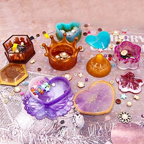 EuTengHao Resin Molds 43Pcs Silicone Molds for Resin, Epoxy Crown Shape Mold Heart Shape Mold with Mica Powder for Storage Box Jewelry Trinket Container DIY Resin Casting Crafts