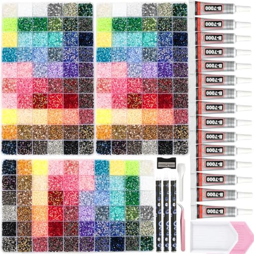 3 Boxes 60 Color 210000+Pcs Rhinestones for Bedazzling Kit 3mm