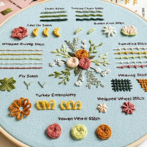 Myfilicity Embroidery Beginners Stitch Practice kit, 3 Embroidery Starter Kits, Learn 30 Different Stitching Techniques for Craft Enthusiasts to Hand-Stitch Fabric and Learn Embroidery Skills…