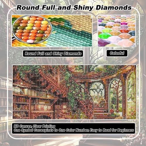 AIBOERL Diamond Art Kits for Adults，Bookstore Diamond Painting Wall Decor | Round Drill Vintage Book Diamond Painting for Beginners DIY Rhinestone 5D Diamond dots(Gemstone Craft)Wall Art Gift 12x16IN