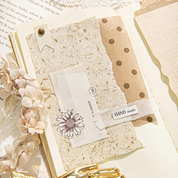84 Sheets Textured Scrapbook Paper & 3D Embossed Collage Paper | 2.4 x 3.2 & 3.4 x 4.9 in | Deckled Edge | 3D Embossed | Junk Journaling | Mixed Media | Card Making