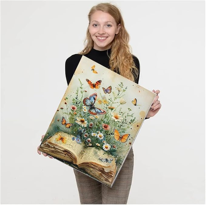 TCDZMYGS Book Paint by Numbers Kit for Adults Beginner,Daisy Butterfly Adult Paint by Number Kits on Canvas with Frame,DIY Acrylic Oil Painting by Numbers Kits for Home Wall Decor 10x12 inch