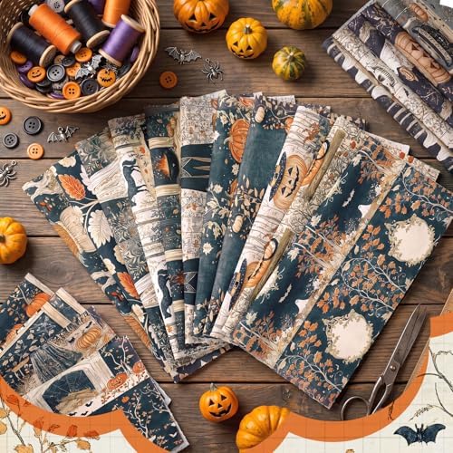 HunnmingRe 20 Pcs 10''x10'' Gothic Fall Halloween Quilting Fabric Squares