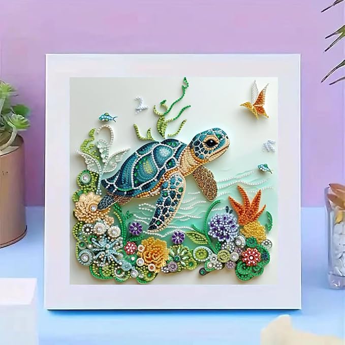 Sea Turtle Animal Diamond Painting Kits for Adults Beginner,DIY Special Shape Diamond Art Kits for Flower,Diamond Gem Art Crystal Rhinestones Painting Crafts Kits for Home Wall Decor 13.8 X 13.8Inch