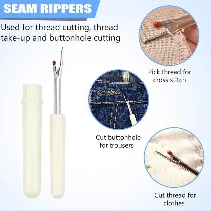 Lechchy Needle Threader for Hand Sewing & Sewing Machine - 10 Simple Needle Threaders for Embroidery Floss + 2 Seam Rippers + 2 Drawstring Threaders + 5 Needles