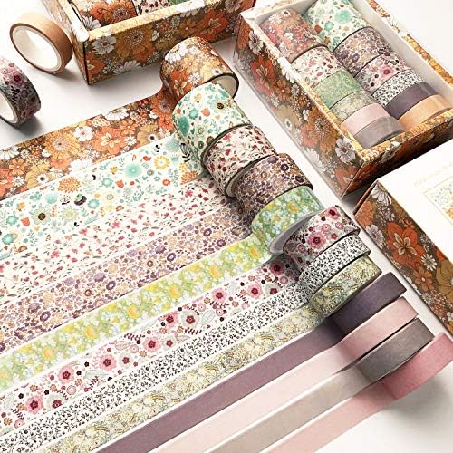 12 Rolls Fall Washi Tape Set, Autumn Leaf Floral Washi Tape