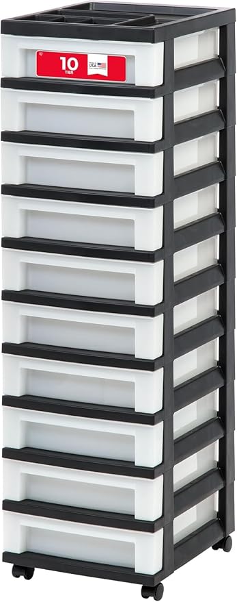 IRIS USA 10-Drawer Rolling Storage Cart, Black/Pearl