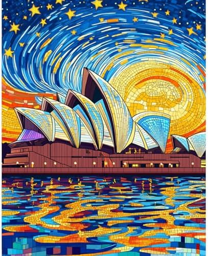 Sydney Opera House Paint by Numbers Kit for Adults Beginner Starry Night Oil Painting Kit Adult Paint by Number Kits on Canvas DIY Painting for Beginners Art by Numbers for Gifts Wall Decor 16x20 Inch