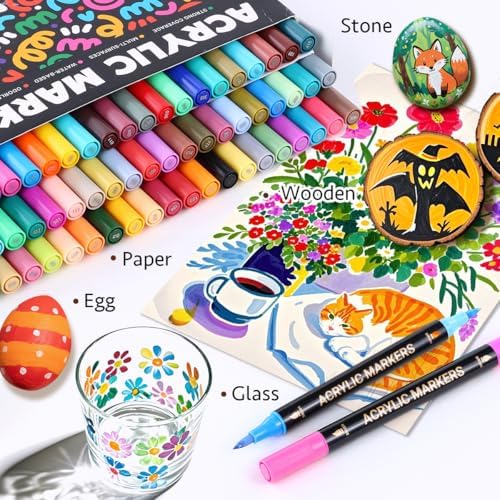 WINSONS 120 Colors Acrylic Paint Marker, Dual Tip and Dual Colors Acrylic Paint Pens for Stone, Wood, Canvas, Ceramic, Metal, Glass, Rock Painting, DIY Crafs Art Supplies (120 Colors)