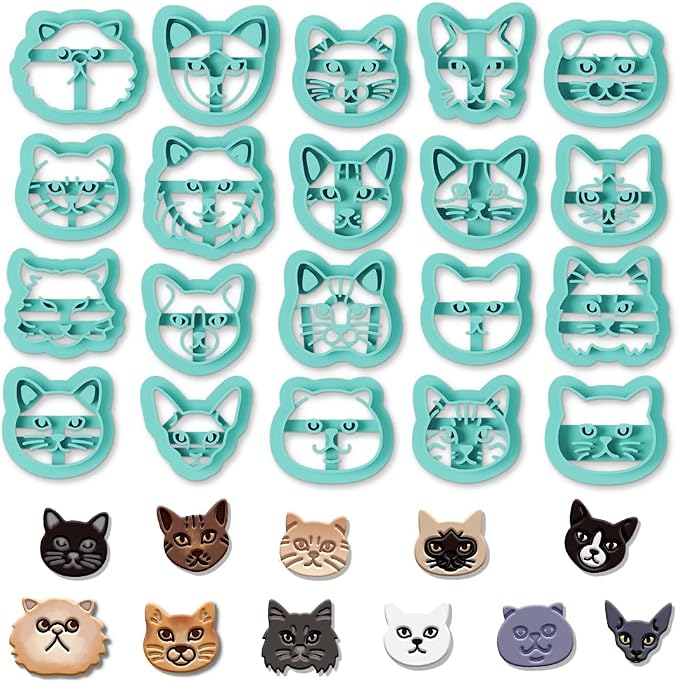 ORIGACH 20 Pcs Small Stud Cute Cat Polymer Clay Cutters Set