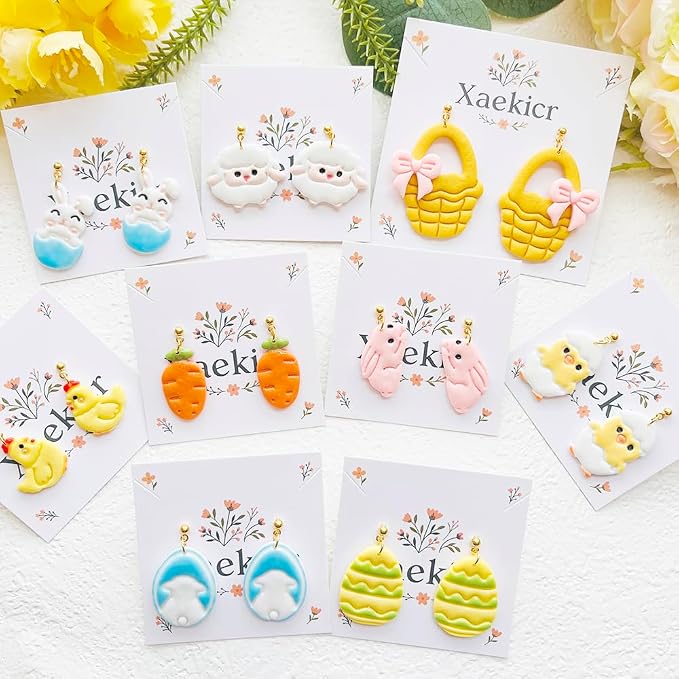 Easter Polymer Clay Cutters Set - 13pcs Sharp & Durable Bunny, Chick, Egg & Basket Shapes for DIY Earring Jewelry Making, Soft Clay Crafts & Spring Holiday Supplies