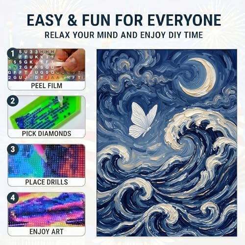 Ocean Wave Diamond Art Kits for Adults, Butterfly Diamond Painting Kit
