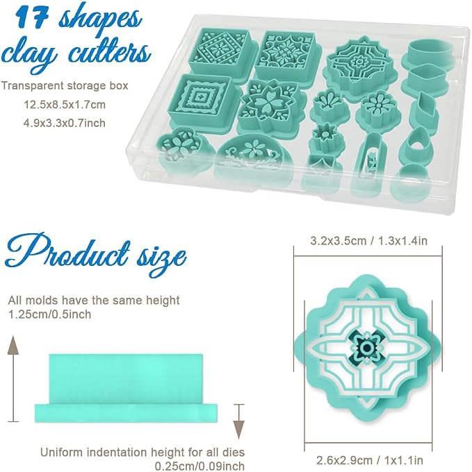 ORIGACH 17 Pcs Portuguese Peranakan Tiles Polymer Clay Cutters Set