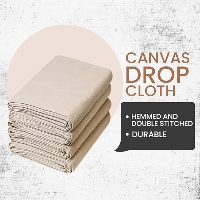 Canvas Drop Cloth for Painting (Size 4 x 5 Feet - Pack of 2) - Pure Cotton Painters Drop Cloth for Painting, Furniture & Floor Protection - All Purpose Thick Canvas tarp with Double Stitched Edges