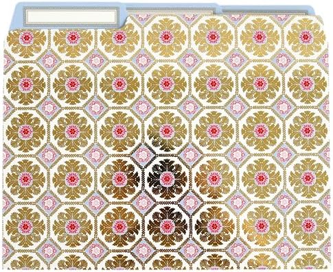 Anna Griffin Acanthus Style File Folders - 12 Letter Size Folders with Foil Stamped Details & 3 Tab Dividers, Elegant Organization for Professional Use