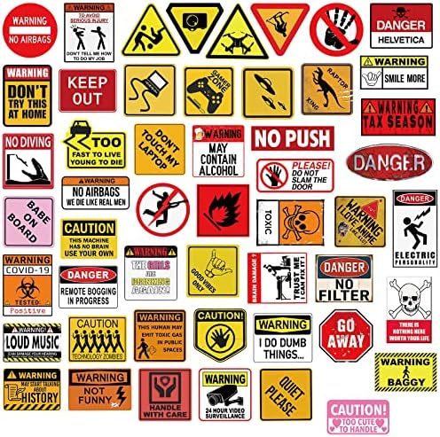 50 pcs Funny Warning Sign Stickers Waterproof Vinyl Stickers for Laptop Water Bottle,Sign Stickers Decoration Supplies for Family to Stay at Home and Outdoor
