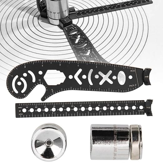 17mm Versatile Drawing Ruler Tool Kit, Iron Multifunctional Drawing Ruler, Innovative Magnetic Compass Rulers for Designers, Artists, Periodical Enthusiasts, Black