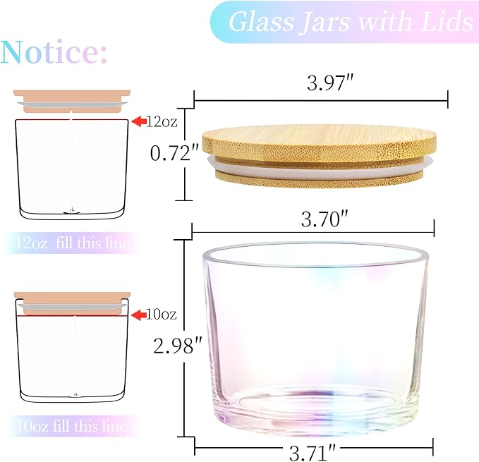 CONNOO 8 Pack 12 oz Iridescent Glass Wide Mouth Candle Jars