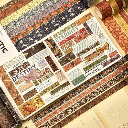 12 Rolls Chinoiserie Washi Tape Set Chinese Arts Adhesive Tapes Geometric Garden Decorative Masking Tape Sets for Craft, Kids, Scrapbook, DIY, Gift Wrapping (Echoes of Loulan)