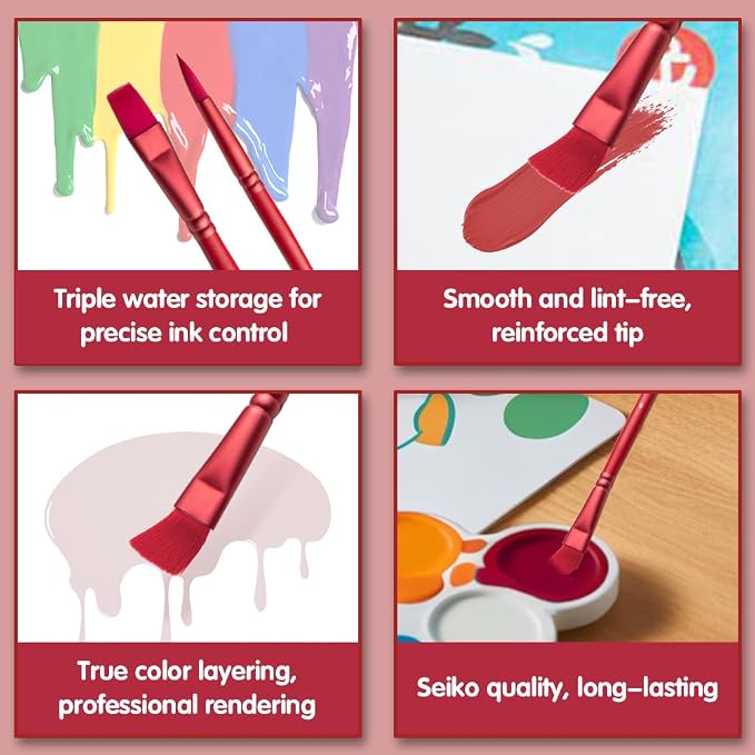 Acrylic Paint Brush Set, 6 pcs Watercolor Brushes, Painting Brush Nylon Hair Brushes for All Purpose Oil Watercolor Painting Beginner Kits (6, Red)