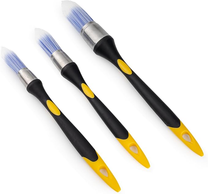 Mister Rui Round Trim Brush Set, 3 Pcs Paint Brushes for Trim, Tight Space | Corner Paint Brush, Small Crevice Paint Brush Edger for Touch up, Detail Work, Window Trim, Door-5/8”, 3/4” and 1”