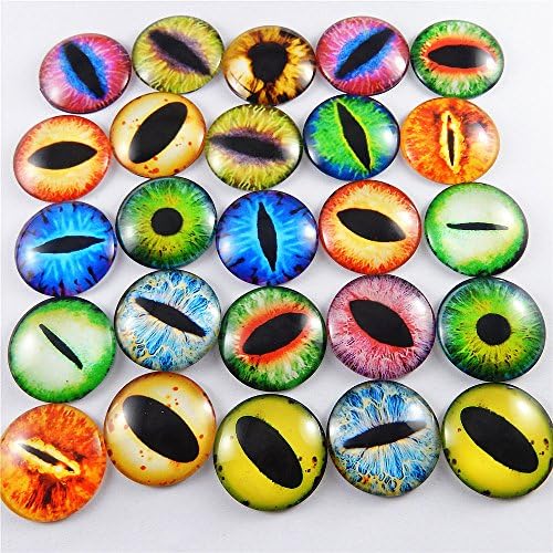 Julie Wang 20PCS 1.18inches Mixed Style Dragon Eyes Flatback Round time gem cover Glass Cabochon Dome for Jewelry Cameo Pendant DIY Finding 30mm