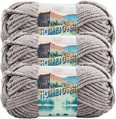 Lion Brand Yarn Hometown Yarn, Super-Bulky Yarn for Knitting, Crocheting, and Crafting, 3 Pack, Dallas Grey
