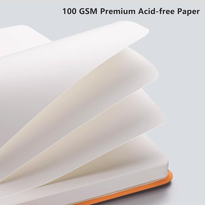 RETTACY Blank Journal Notebook, 192 Pages, A5 Medium Size (5.7'' x 8.3'') | Leather Hardcover, 100 GSM Thick Paper, for Sketching, Drawing, Painting (Orange)