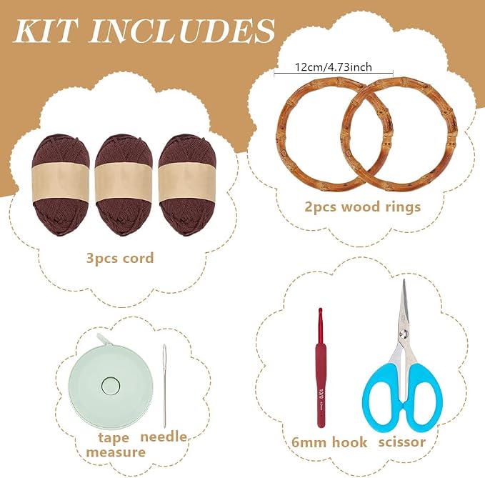 ACRNIGHEET Crochet Bag Kit for Adults Coffee Colored Handbag Crochet Kit for Beginners Knitting Purse Starters Set DIY Craft Making Kit with Step-by-Step Instructions and Video Guidance