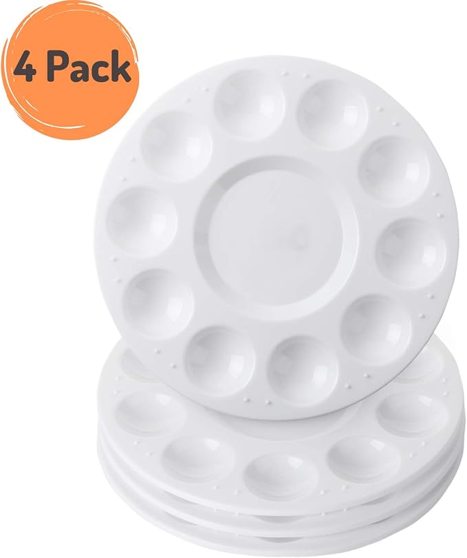 Mr. Pen- Round Paint Tray Palettes, 4 Pack | Plastic White Palettes for Students, Kids, Paint Holder, DIY Craft Class, Painting