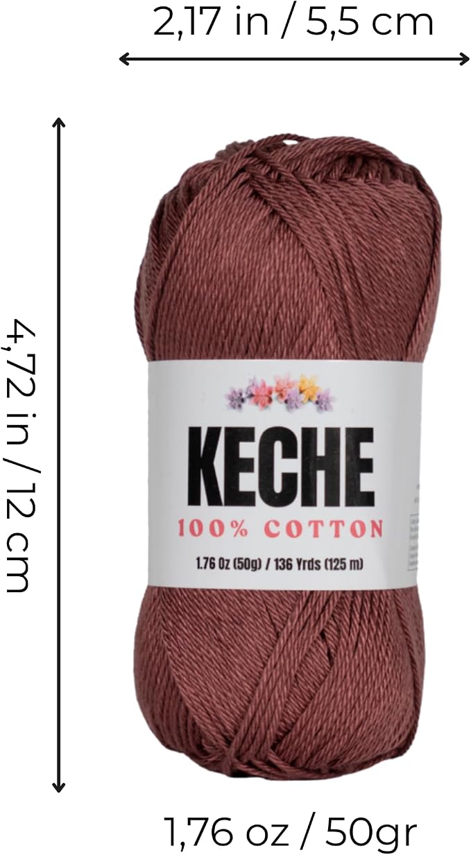 Cotton Yarn - 100% Cotton Yarn for Crocheting and Knitting, Mercerized Cotton Amigurumi Yarn Fine-Sport 2 1.76 oz (50g) / 136 Yrds (125 m) - Brown