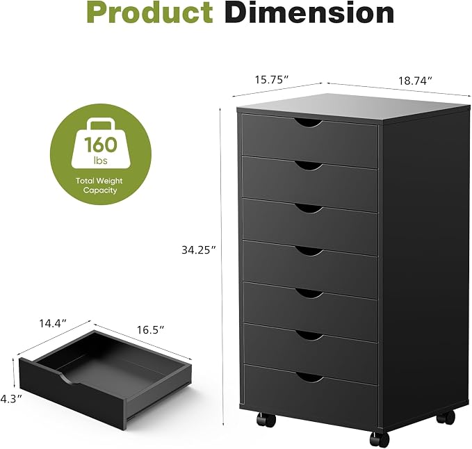 Sweetcrispy 7 Drawer Wooden Dresser, Storage Cabinets, Room Organization