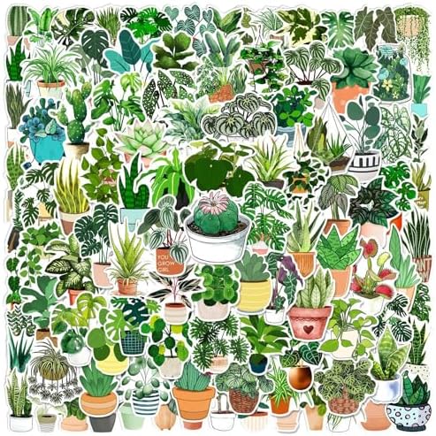 Green Plants Stickers.100 Pcs Potted Plant Floral Sticker for Laptops Water Bottles Flower Pots Vases Decorative Phone Book Guitar Vinyl Decals for Teens Adults(Colourful-K6)