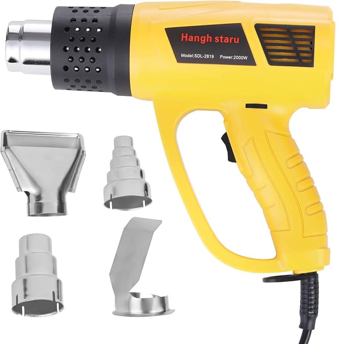 Heat Gun 2000W Fast Heating Hot Air Gun, 140℉-1112℉ Variable Temperature with 2 Speed Settings, Overheat Protection, 4 Nozzles for Shrink Wrapping, DIY Crafts, Home Repair