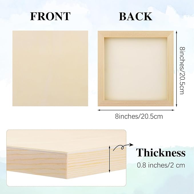 Aodaer 8 Pack Wood Panels 8 x 8 Inch Wooden Panels Canvas Unfinished Craft Wood Boards Panels for Art Crafts Acrylic and Oil Painting Pouring DIY Projects