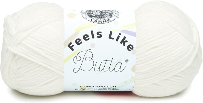 Lion Brand Yarn Feels Like Butta Yarn, Velvety-Soft Yarn for Crocheting and Knitting, 1 Pack, White | Buttery Soft Machine Washable Worsted Weight Knit Fiber for Cuddly Baby Blankets, Warm Sweaters, Smooth Amigurumis