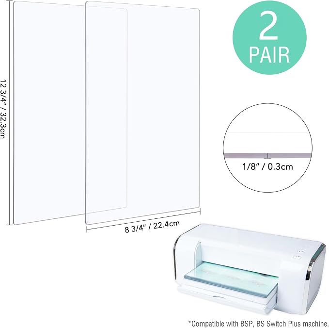 4 Pcs 2 Pair Polycarbonate Cutting Pads for BSP & BS Switch Die Cutting Machine, Clear, Compatible Pads for Embossing & Crafting (12.75 x 8.75 x 0.125 in)